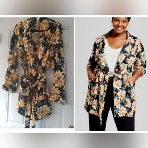 AVA & VIV Flower Print Blazer Jacket Sz 1 X
